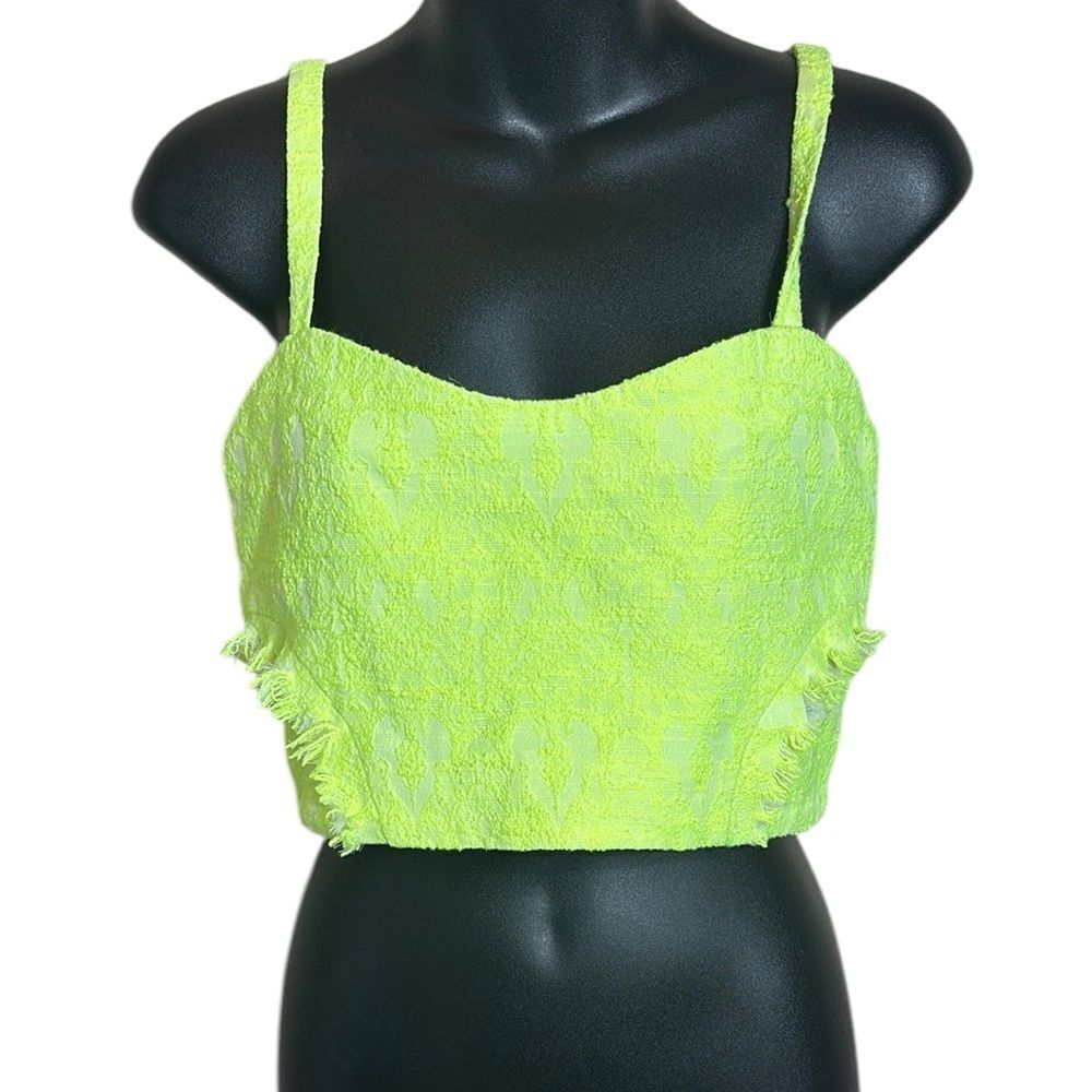 Alexis‎ women’s medium neon yellow textured frayed crop top festival boho
